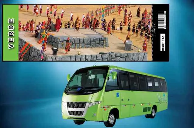 Inti Raymi 2026 ticket. Green section + tour bus